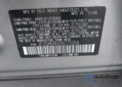 2009 Subaru Forester 2.5X Limited z USA, uszkodzony, nr VIN JF2SH64649H775954